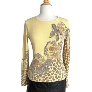 CASUAL CORNER Vintage Butter Yellow Leopard Print Sweater Cotton Angora Blend S